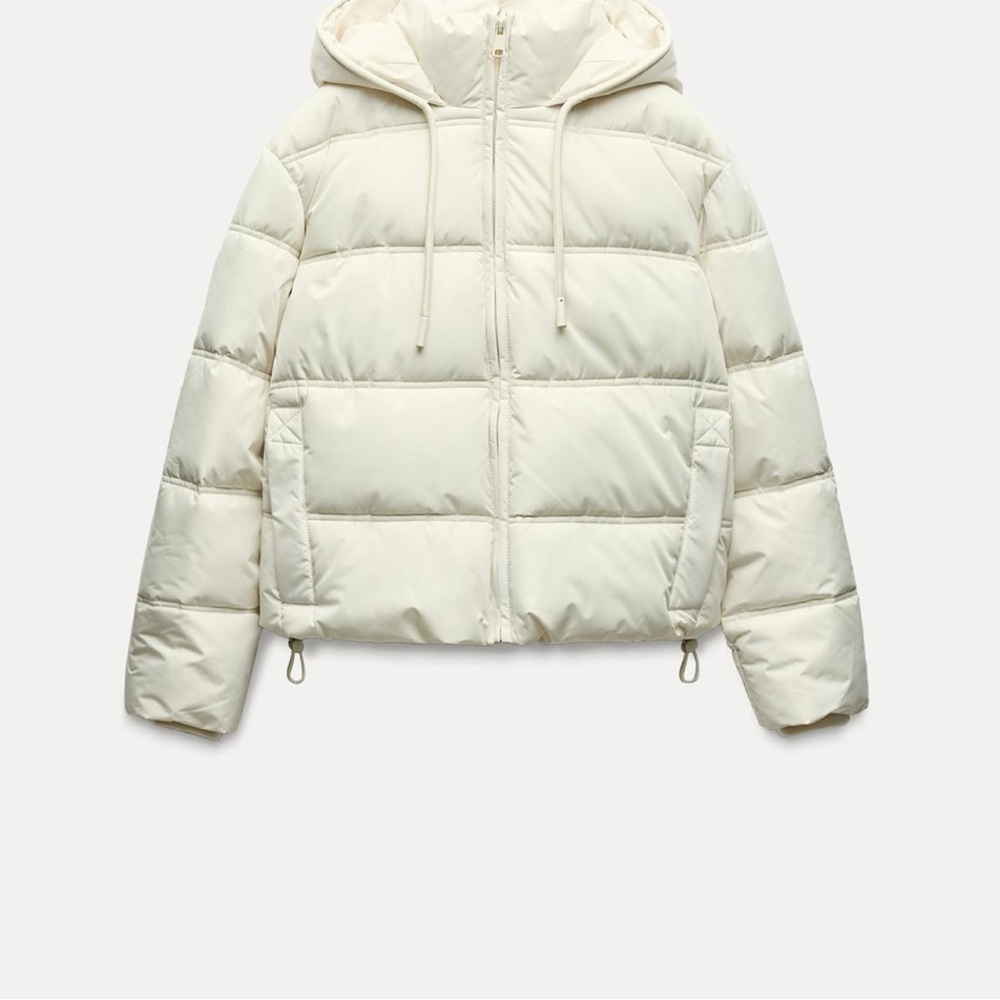 Zara Off-White Hooded Puffer Jacket